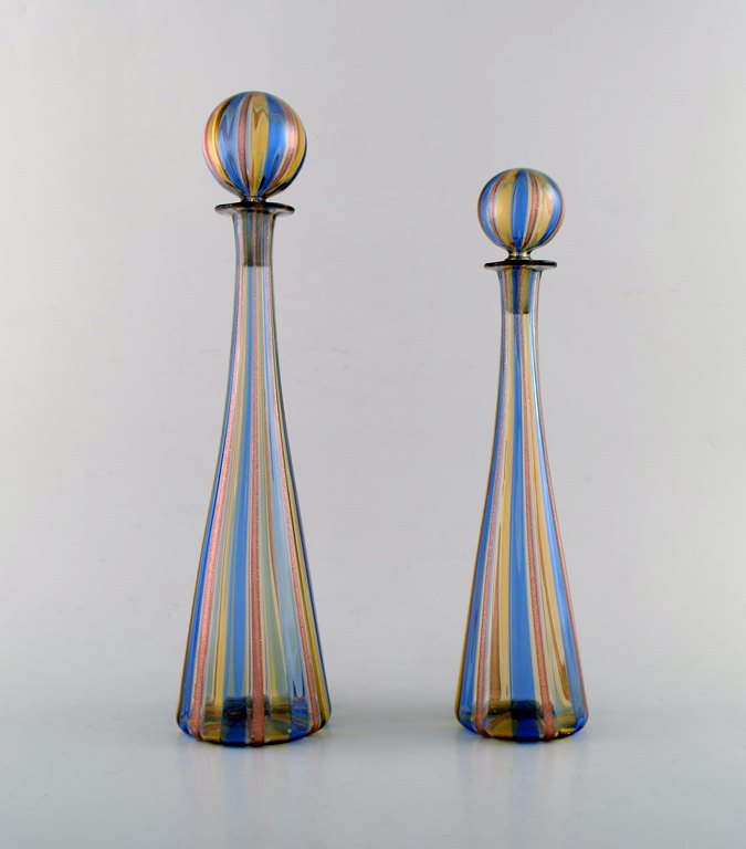 Gio Ponti for Murano / Venini. Two decanters in colorful mouth-blown art glass. 1960