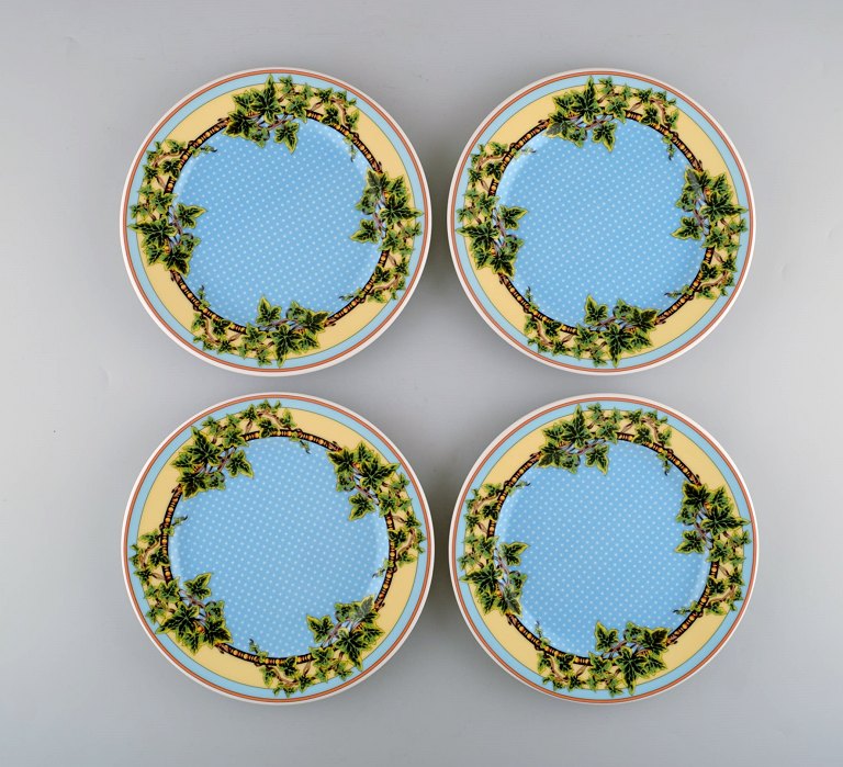 Gianni Versace for Rosenthal. Four "Blue Ivy Leaves" plates. Late 20th century.