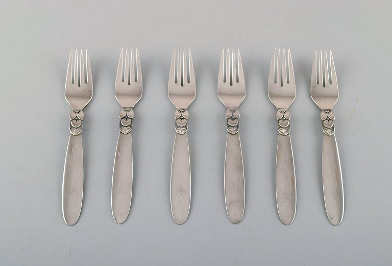 Georg Jensen "Cactus" cutlery. Six salad forks in sterling silver.