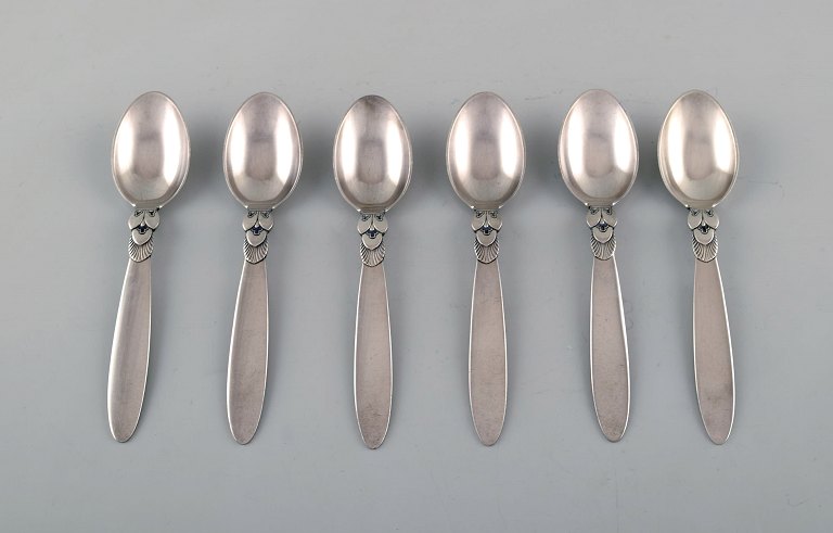 Six Georg Jensen "Cactus" teaspoons in sterling silver.