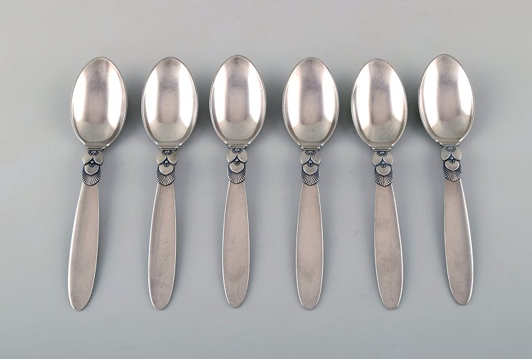 Six Georg Jensen "Cactus" teaspoons in sterling silver.