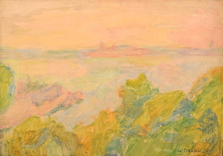 Simone de Dardel (1913-1996). Schweizisk / svensk maler. Olie på plade. Udsigt 
over Stockholm. Dateret 1946.
