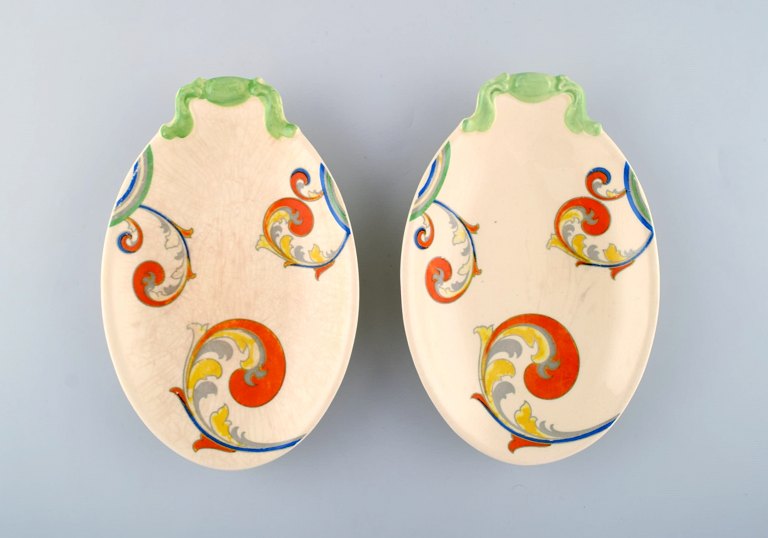Clarice Cliff (1899-1963), England. Two art deco Syren bowls/trays in hand-painted porcelain. Ca. 1940.