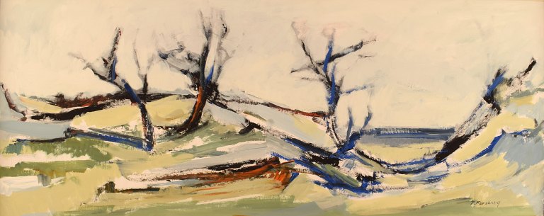 Torgny Forsberg (1920-1992), Swedish painter. Oil on board. Modernist landscape. 1960 / 70