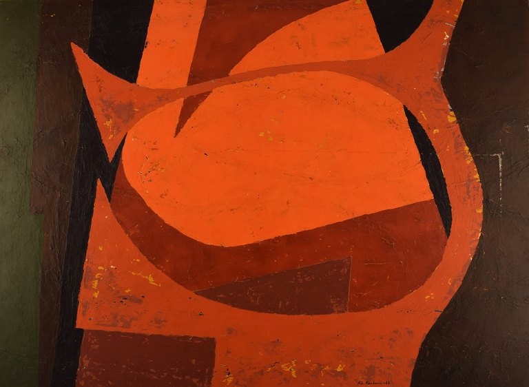 Nils Karlsson, svensk kunstner. Olie på lærred. Abstrakt komposition. Dateret 1968.