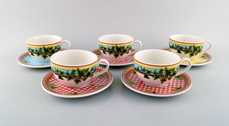 Gianni Versace for Rosenthal. Five large "Ivy Leaves" teacups with saucers. Late 20th century.