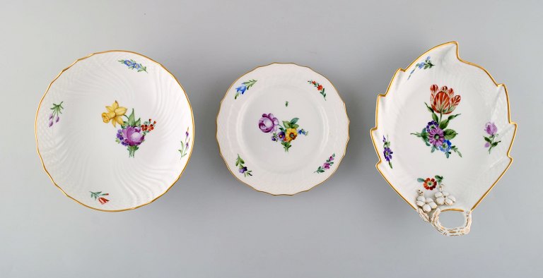 Three parts Royal Copenhagen Light Saxon Flower hand-painted porcelain. Early 20th century.