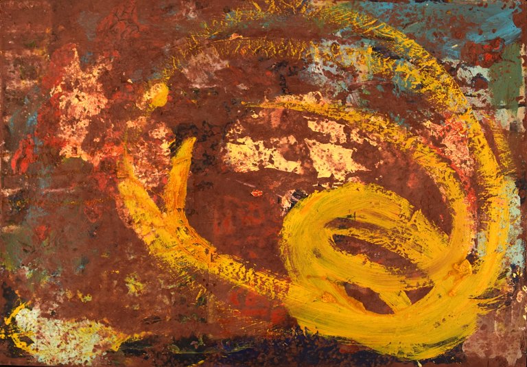 Ursula Backhaus, Danmark. Olie på lærred. Modernistisk komposition. Sent 1900-tallet.