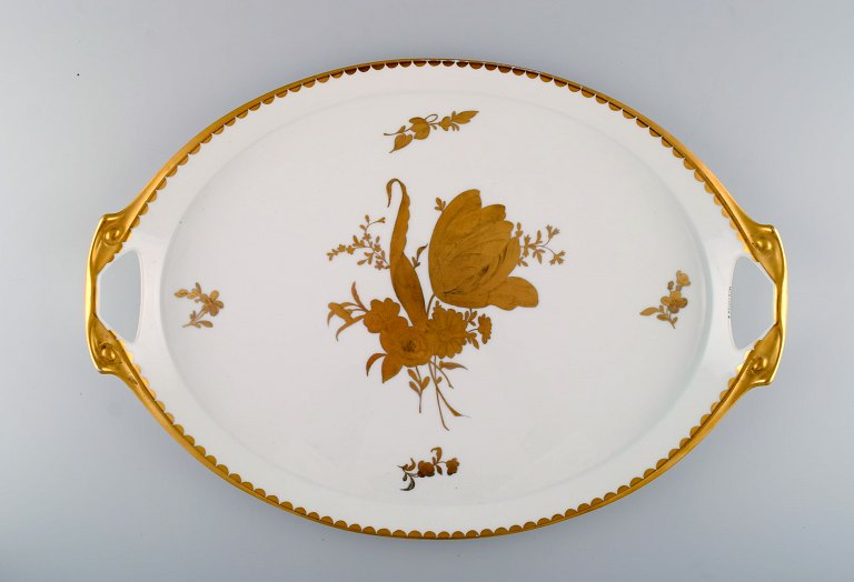 Large Rosenthal serving tray in gilded hand-painted porcelain. Mid-20th century.