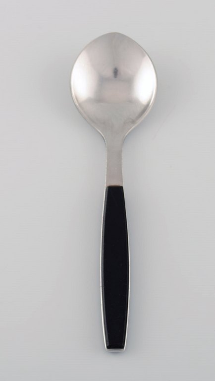 Henning Koppel for Georg Jensen. Strata dessert spoon in stainless steel and black plastic. 1960s / 70