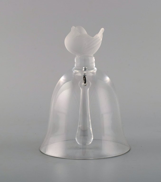 Lalique bell with bird in clear and frosted art glass. 1980s.