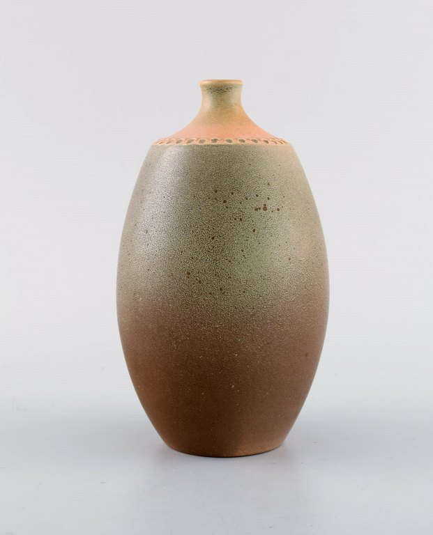 European studio ceramicist. Unique vase in glazed ceramics. 1970s.