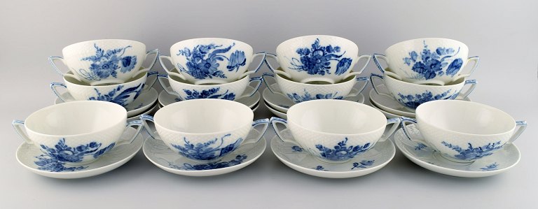 12 Blue Flower braided bouillon cups with saucers.