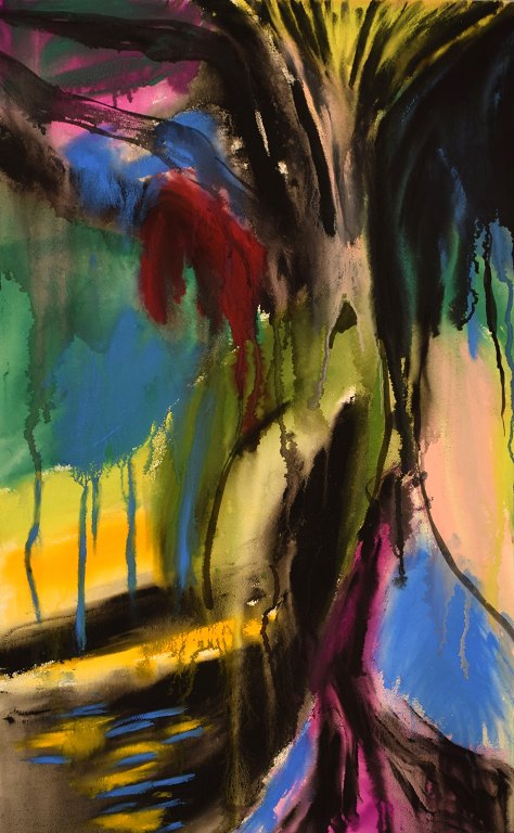 Ivy Lysdal, f 1937. Dansk keramiker og kunstmaler. Gouache på karton. Abstrakt modernistisk maleri. Koloristisk palette. Dateret 1992.