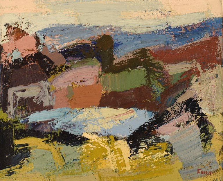 Gösta Falck (1920-2006) Sweden. Oil on canvas. Abstract landscape. 1960s.