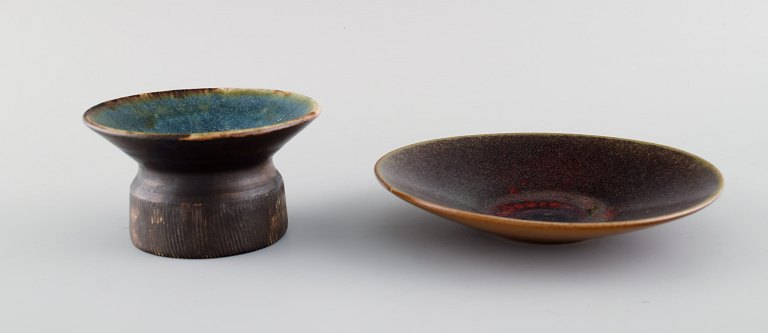 Henning Nilsson for Höganäs. Candlestick and dish in glazed ceramics. 1960s / 70s.