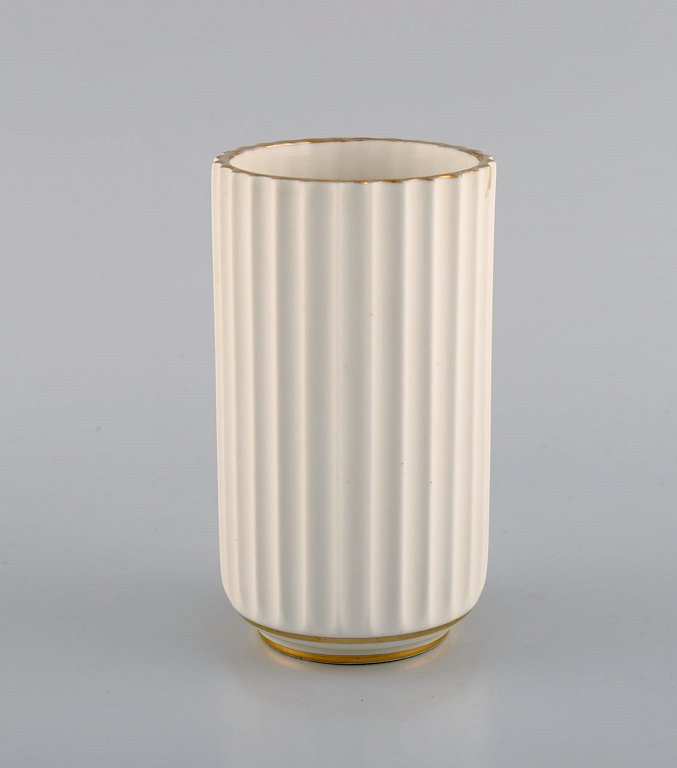Early Lyngby porcelain vase with gold decoration. Dated 1936.