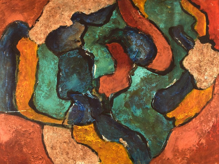 Italian artist. Oil on board. "Consacra". Abstract composition. Dated 1984.