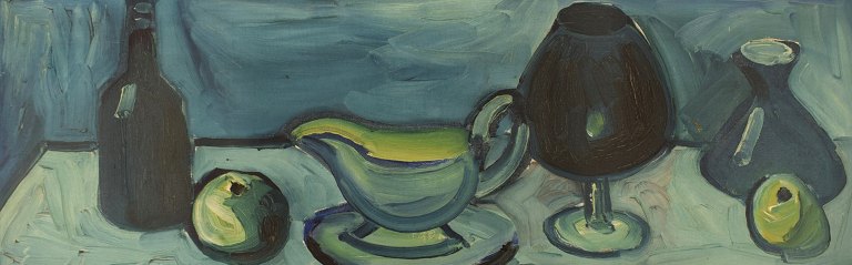 Eyvind Olesen (1907-1995), Denmark. Oil on canvas. Modernist still life. Dated 1967.