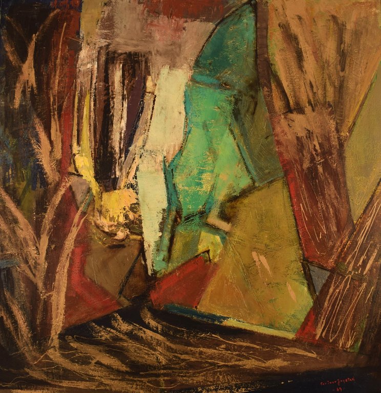 Pär Ivar Jogstad (1906-1980), Sverige. Olie på lærred. Abstrakt komposition. Dateret 1969.