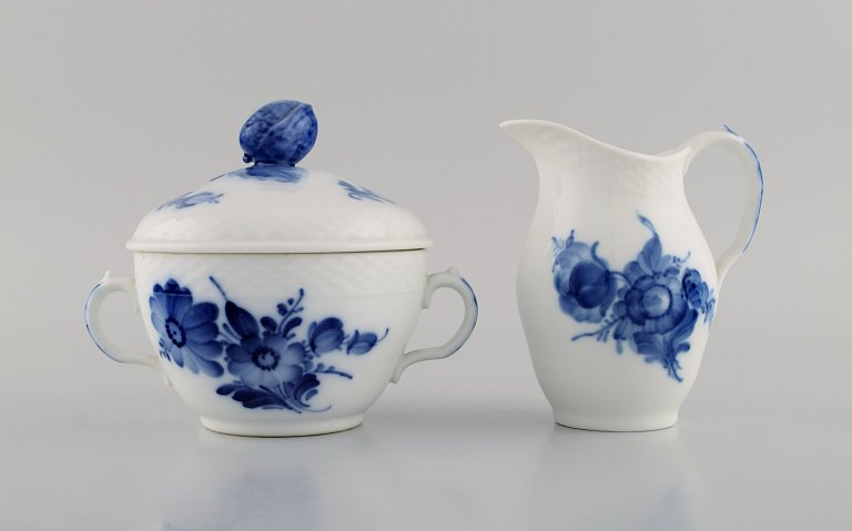 Royal Copenhagen Blue Flower Braided sugar bowl and cream jug. 1960s.