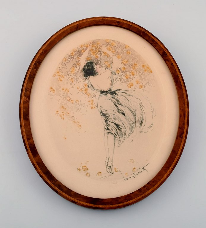 Louis Icart (1888-1950). Etching on paper. Half-naked woman picking apples. About 1920.