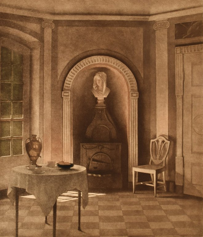 Peter Ilsted (1861-1933). Sjælden radering. Spisestue på Liselund.  1918. 
Signeret i blyant.
