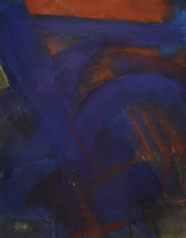Ole Bjørn Krüger (1922-2007), Danish artist. Oil on Japanese paper placed on board. Modernist composition. 1960s / 70s.