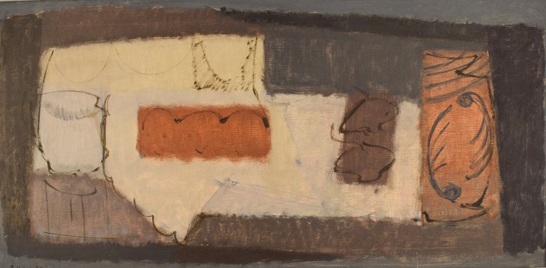 Bendt Veber (1925-1995), Denmark. Oil on canvas. Abstract still life. Dated 1958.