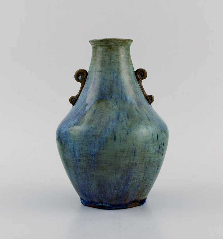 Felix-Auguste Delaherche. Fransk keramiker (f. 1857, d. 1940).Art deco keramikvase. Smuk glasur i blågrønne nuancer. 1920
