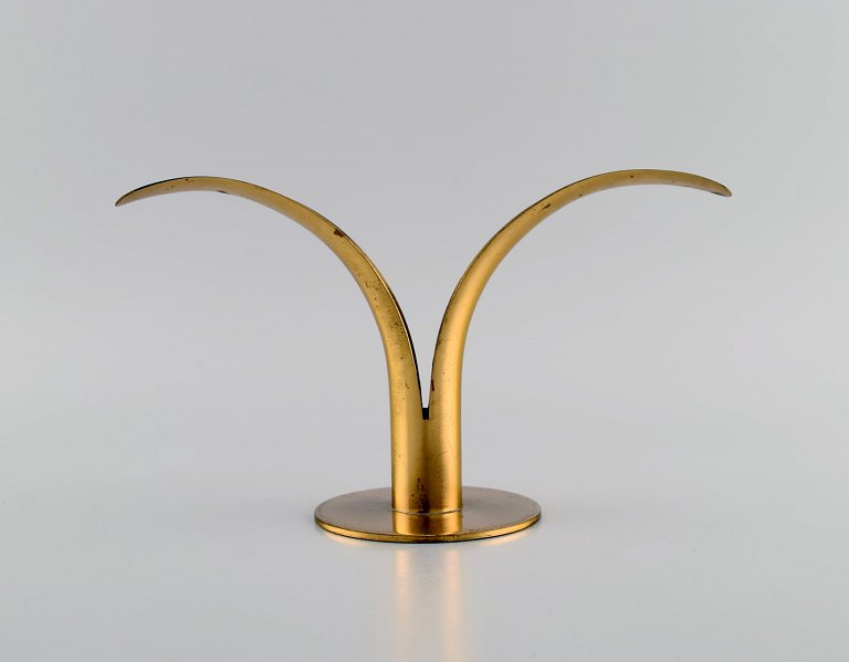 Ivar Ålenius Björk for Ystad metal. Liljan brass candlestick. Swedish design, mid 20th century.