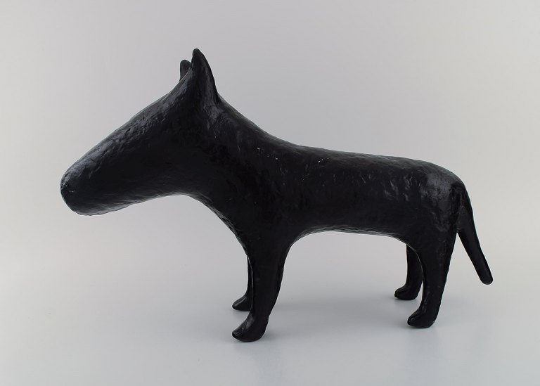 Unknown french designer. Large sculpture in black glazed stoneware. English bull terrier. Late 20th century.