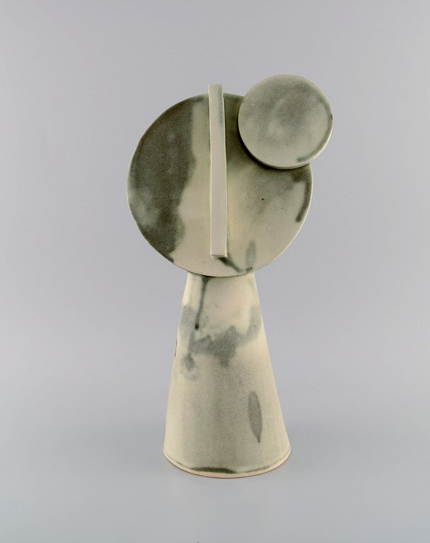 Christina Muff, Danish contemporary ceramicist (b. 1971). Large cubist unique sculpture in golden stoneware. "Stargazer".