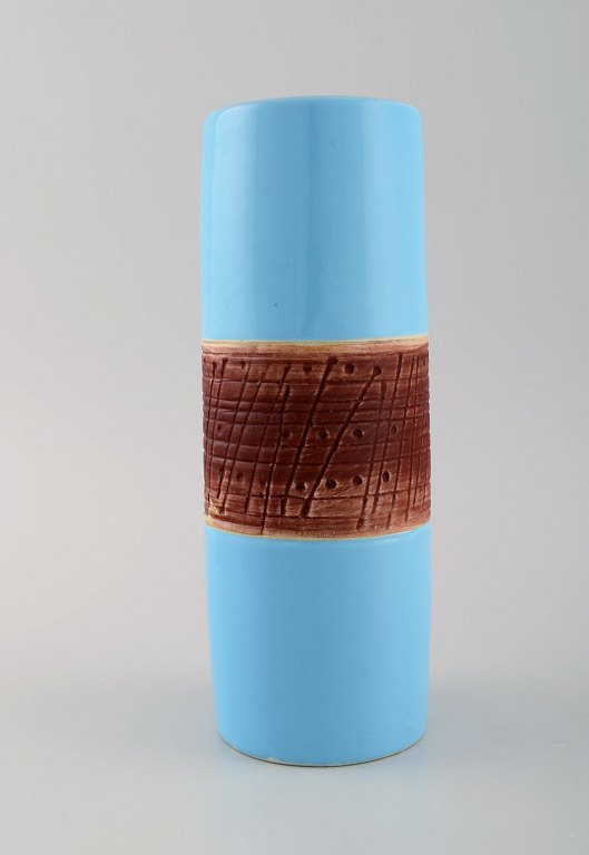 Lisa Larson for Gustavsberg. Tarragona vase in glazed ceramics. Beautiful light blue glaze. 1960s.