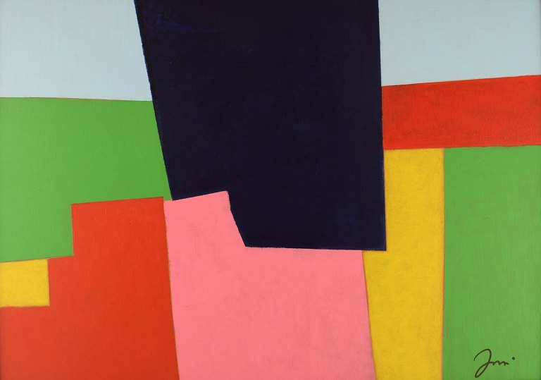 Europæisk kunstner. Olie på plade. Geometrisk komposition. Sent 1900-tallet.