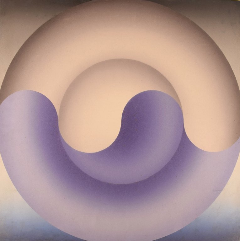 R. Wagner. Europæisk kunstner. Olie på plade. Geometrisk komposition. Dateret 1970.