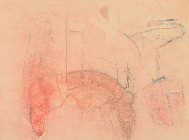 Selma Daffre (f. 1951), brasiliansk kunstner. Collografi på papir. "Linhas". 
Nummereret 1/9. Dateret 1997.
