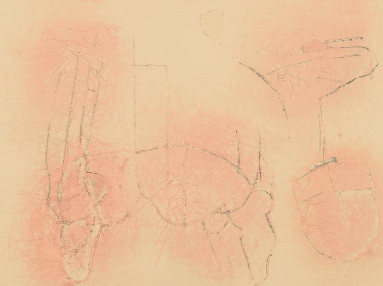 Selma Daffre (b. 1951), listed Brazilian artist. Collograph on paper. "Linhas". Numbered 3/9. Dated 1997.