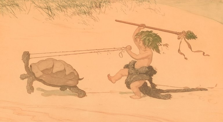 Louis Moe ( f. 1857, d. 1945), norsk født maler og illustrator. Farvelitografi. Eventyrmotiv. Ca. 1910. 