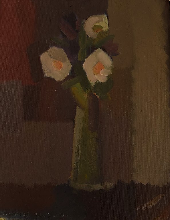 Frithiof Berglund (1905-1973), Swedish artist. Oil on canvas. Modernist still life with flowers. Mid-20th century.