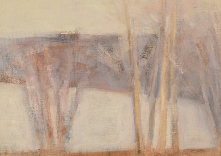 Lennart Palmér (1918-2003), Sweden. Oil on canvas. Modernist landscape with trees. 1960s.