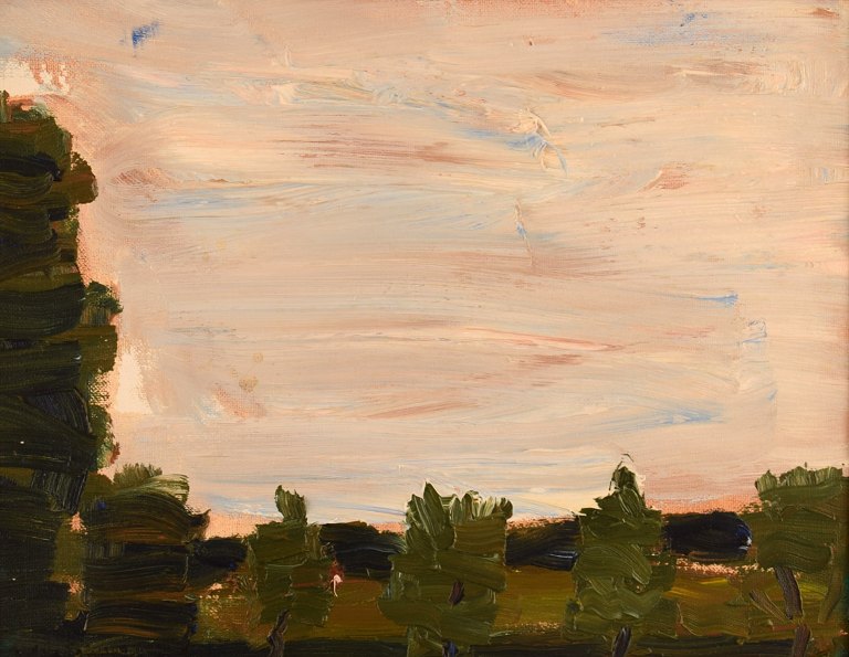 Nils-Göran Brunner (1923-1986). Svensk kunstmaler. Olie på plade.  Modernistisk landskab. 1970