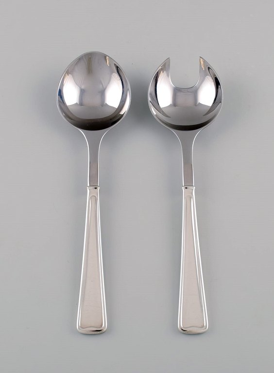 Rare Georg Jensen Koppel cutlery. Salad set in sterling silver and stainless steel.