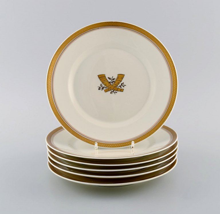 Six Royal Copenhagen Golden Horns porcelain plates. 1960s.