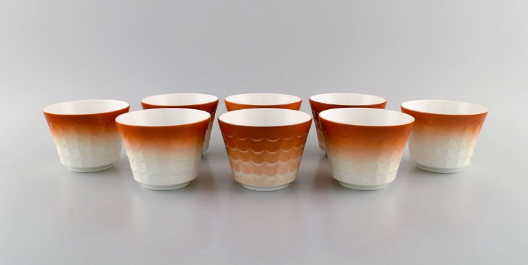 Wilhelm Kåge for Gustavsberg. Eight art deco herb pots in glazed porcelain. Swedish design, 1960s.