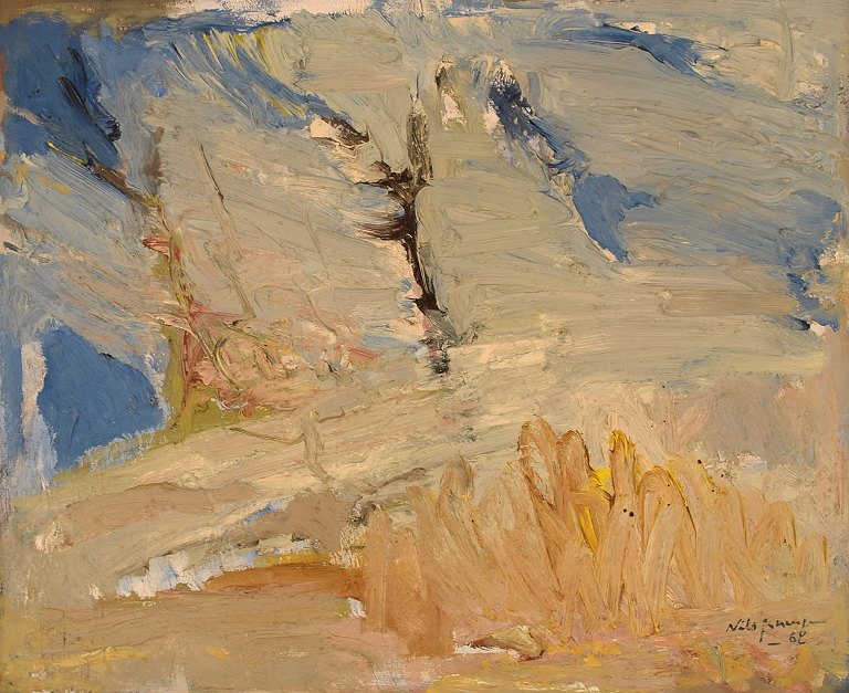 Nils Johansson (1922-2014), Sverige. Olie på plade. Abstrakt komposition. Dateret 1962.