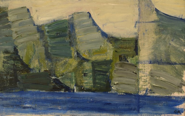 Olle Agnell (1923-2015), Sverige. Olie på lærred. Modernistisk landskab. 1960