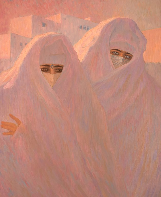 French artist. Oil on canvas. Two oriental women. 20th century.