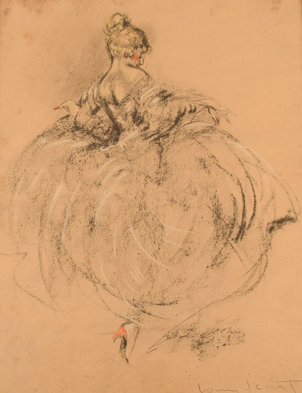 Louis Icart (1888-1950). Crayon on paper. Dancing woman. 1920s / 30s.