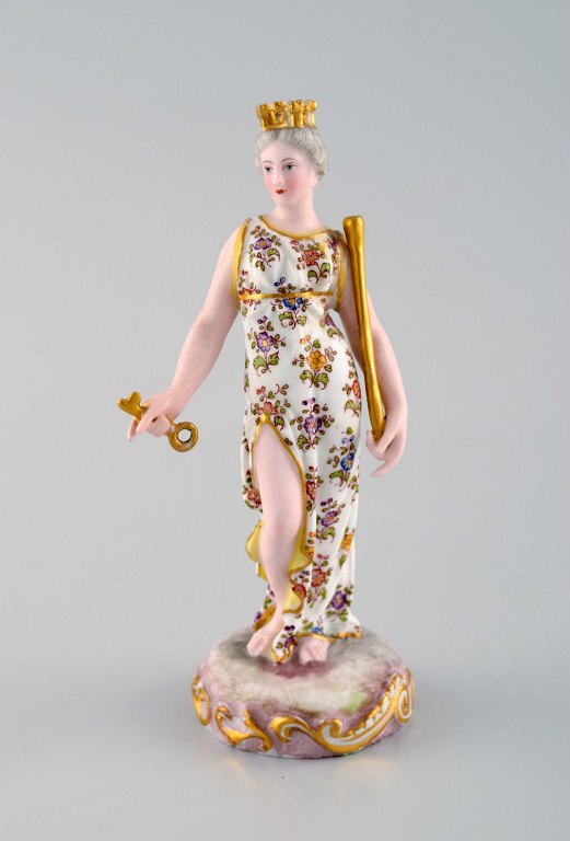 Meissen, Germany. Rare hand-painted porcelain figure. Queen with crown, key and scepter. Late 19th century.